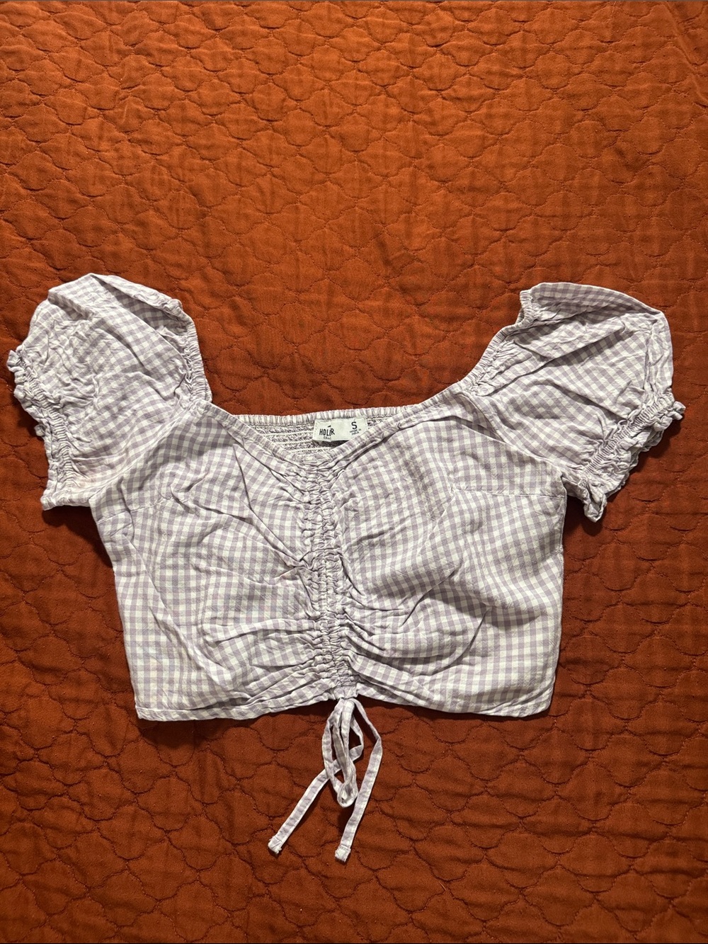 Hollister Light Purple Gingham Ruched Crop Top